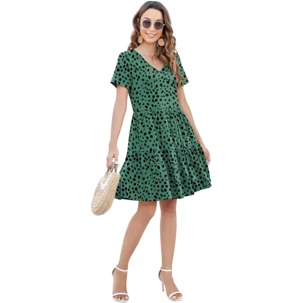 Arolina Womens Casual Swing Shift Dress Summer V Neck Short Sleeve Babydoll Ruffle Dress Tunic DressA Green Polka Dot
