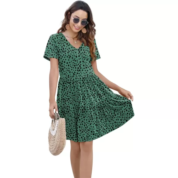Arolina Womens Casual Swing Shift Dress Summer V Neck Short Sleeve Babydoll Ruffle Dress Tunic DressA Green Polka Dot