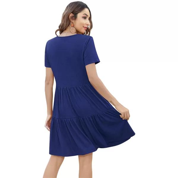 Arolina Womens Casual Swing Shift Dress Summer V Neck Short Sleeve Babydoll Ruffle Dress Tunic DressA Navy Blue
