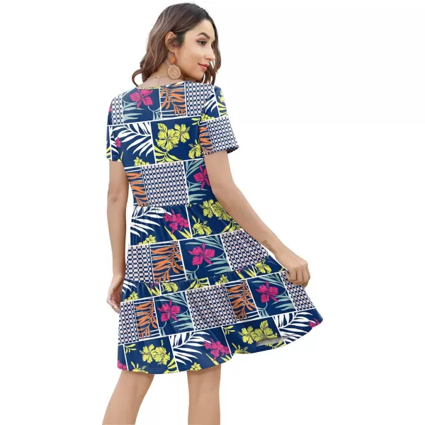 Arolina Womens Casual Swing Shift Dress Summer V Neck Short Sleeve Babydoll Ruffle Dress Tunic DressA Printed Geometry