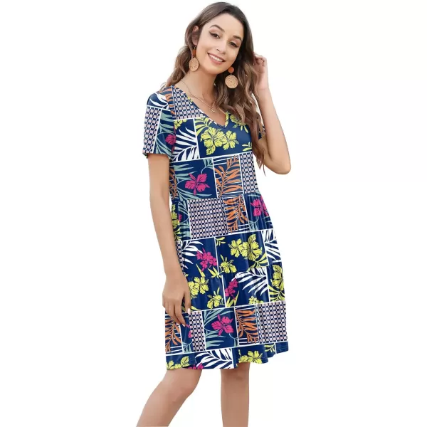 Arolina Womens Casual Swing Shift Dress Summer V Neck Short Sleeve Babydoll Ruffle Dress Tunic DressA Printed Geometry