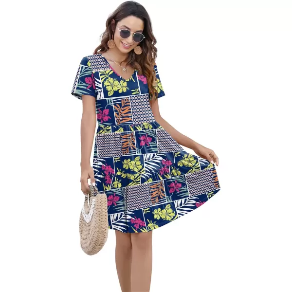 Arolina Womens Casual Swing Shift Dress Summer V Neck Short Sleeve Babydoll Ruffle Dress Tunic DressA Printed Geometry