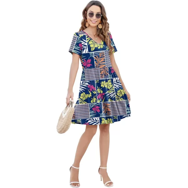 Arolina Womens Casual Swing Shift Dress Summer V Neck Short Sleeve Babydoll Ruffle Dress Tunic DressA Printed Geometry