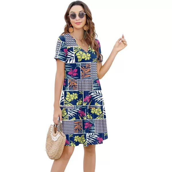 Arolina Womens Casual Swing Shift Dress Summer V Neck Short Sleeve Babydoll Ruffle Dress Tunic DressA Printed Geometry