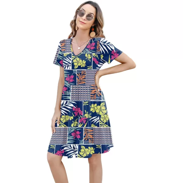 Arolina Womens Casual Swing Shift Dress Summer V Neck Short Sleeve Babydoll Ruffle Dress Tunic DressA Printed Geometry