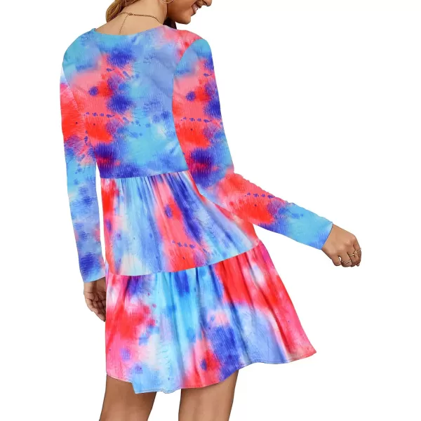 Arolina Womens Casual Swing Shift Dress Summer V Neck Short Sleeve Babydoll Ruffle Dress Tunic DressBlue Pink
