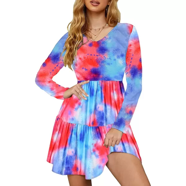 Arolina Womens Casual Swing Shift Dress Summer V Neck Short Sleeve Babydoll Ruffle Dress Tunic DressBlue Pink