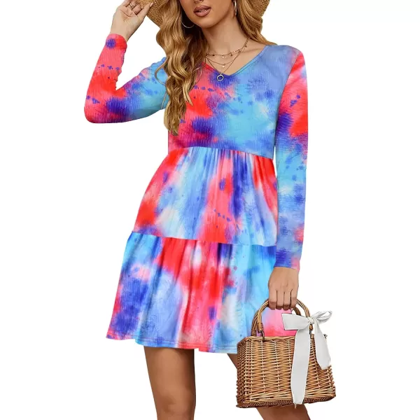 Arolina Womens Casual Swing Shift Dress Summer V Neck Short Sleeve Babydoll Ruffle Dress Tunic DressBlue Pink