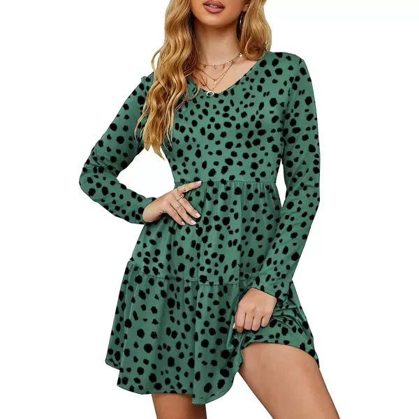 Arolina Womens Casual Swing Shift Dress Summer V Neck Short Sleeve Babydoll Ruffle Dress Tunic DressGreen Leopard