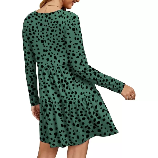 Arolina Womens Casual Swing Shift Dress Summer V Neck Short Sleeve Babydoll Ruffle Dress Tunic DressGreen Leopard