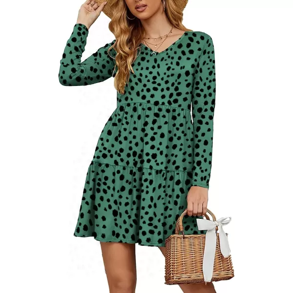 Arolina Womens Casual Swing Shift Dress Summer V Neck Short Sleeve Babydoll Ruffle Dress Tunic DressGreen Leopard