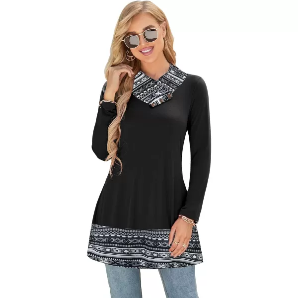 Arolina Womens Long Sleeve Button Cowl Neck Form Fitting Casual Loose Tunic Top Blouse SweatshirtC Black Stripes