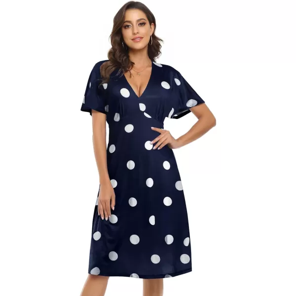 Arolina Womens Short Sleeve V Neck A Line Casual Summer Midi Dress Comfy Elastic Waist Party Dresses with PocketsBlue Dot