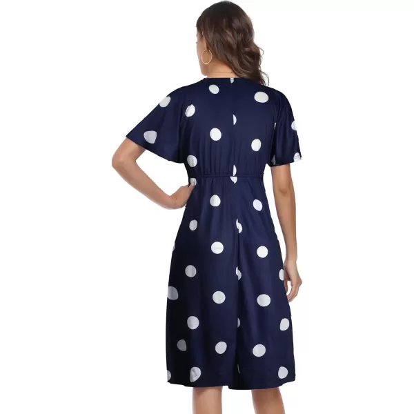 Arolina Womens Short Sleeve V Neck A Line Casual Summer Midi Dress Comfy Elastic Waist Party Dresses with PocketsBlue Dot