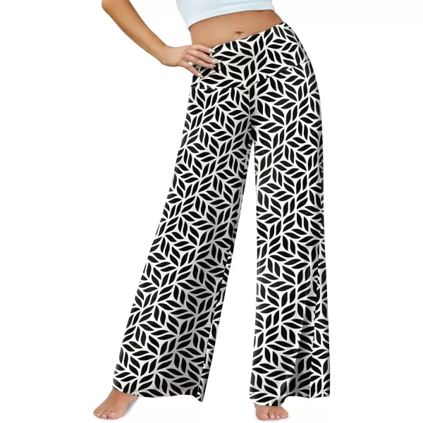 Arolina Womens Stretchy Wide Leg Palazzo Lounge Pants Casual Comfy High Waist Palazzo PantsBlack White