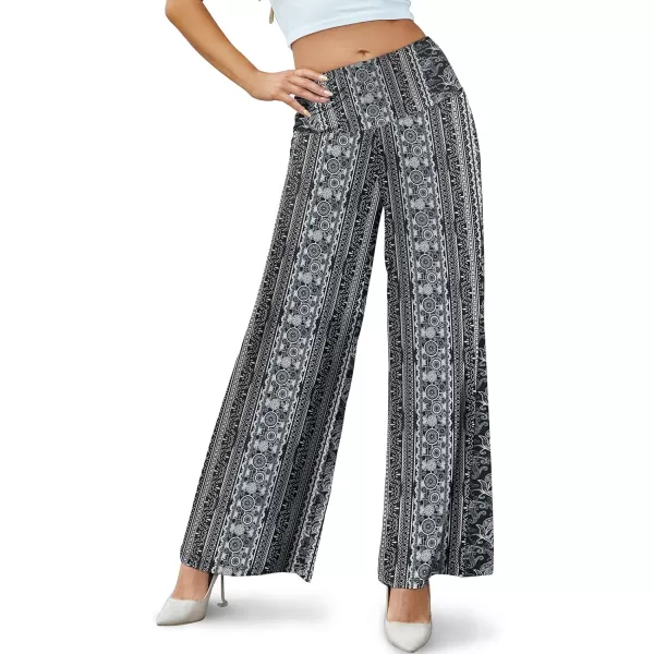 Arolina Womens Stretchy Wide Leg Palazzo Lounge Pants Casual Comfy High Waist Palazzo PantsBlackwhite Folk