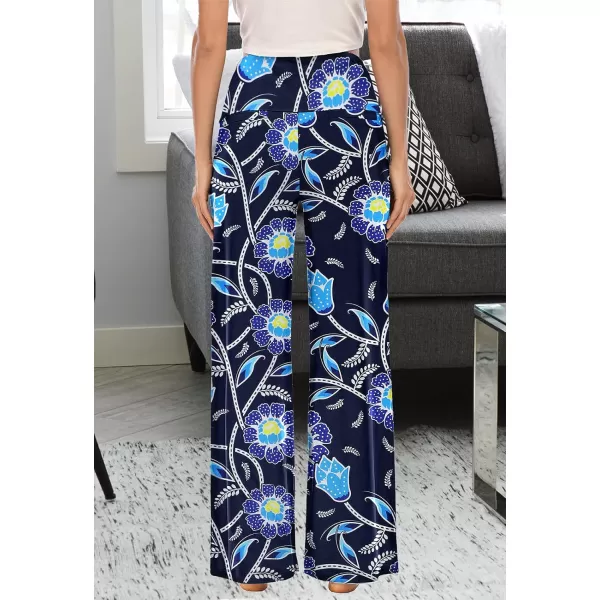 Arolina Womens Stretchy Wide Leg Palazzo Lounge Pants Casual Comfy High Waist Palazzo PantsBlue Flower