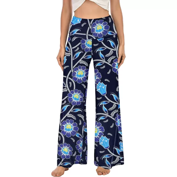Arolina Womens Stretchy Wide Leg Palazzo Lounge Pants Casual Comfy High Waist Palazzo PantsBlue Flower