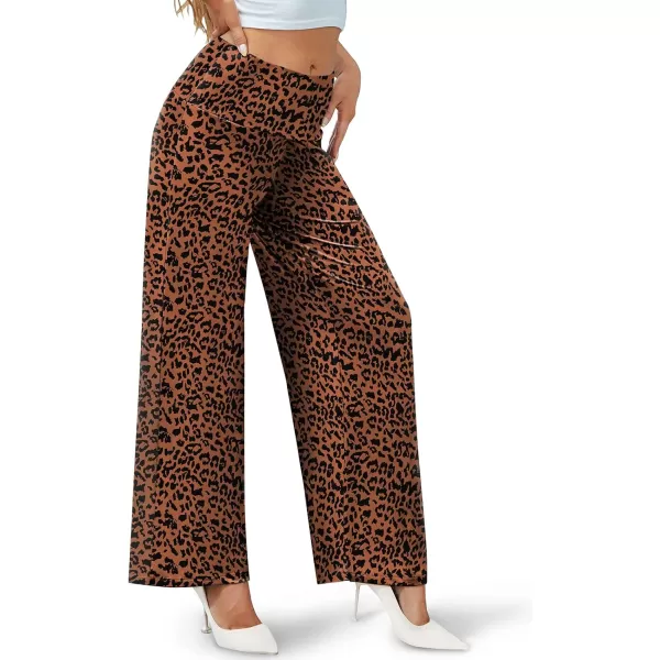 Arolina Womens Stretchy Wide Leg Palazzo Lounge Pants Casual Comfy High Waist Palazzo PantsBrownleopard