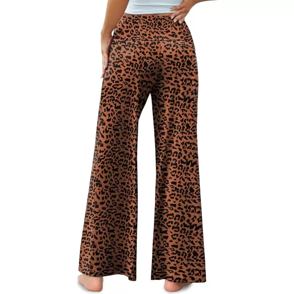 Arolina Womens Stretchy Wide Leg Palazzo Lounge Pants Casual Comfy High Waist Palazzo PantsBrownleopard
