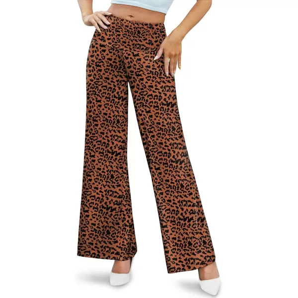Arolina Womens Stretchy Wide Leg Palazzo Lounge Pants Casual Comfy High Waist Palazzo PantsBrownleopard