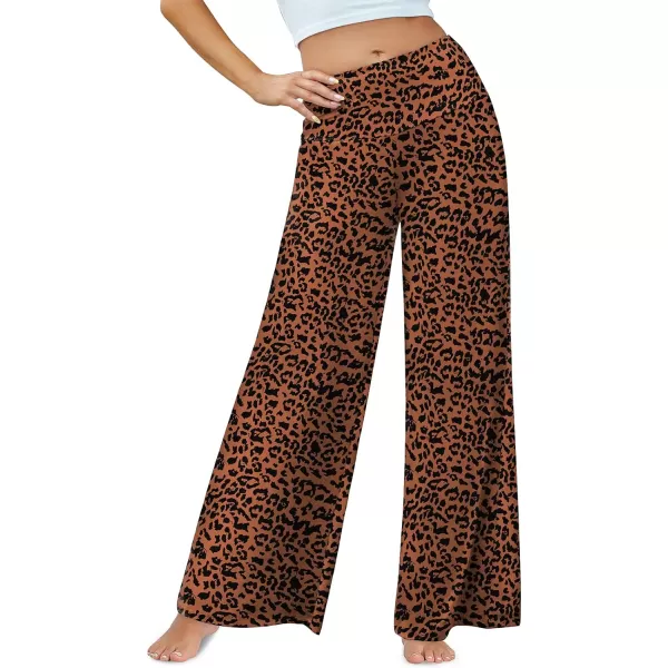 Arolina Womens Stretchy Wide Leg Palazzo Lounge Pants Casual Comfy High Waist Palazzo PantsBrownleopard