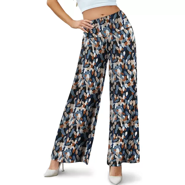Arolina Womens Stretchy Wide Leg Palazzo Lounge Pants Casual Comfy High Waist Palazzo PantsColorful Leafs