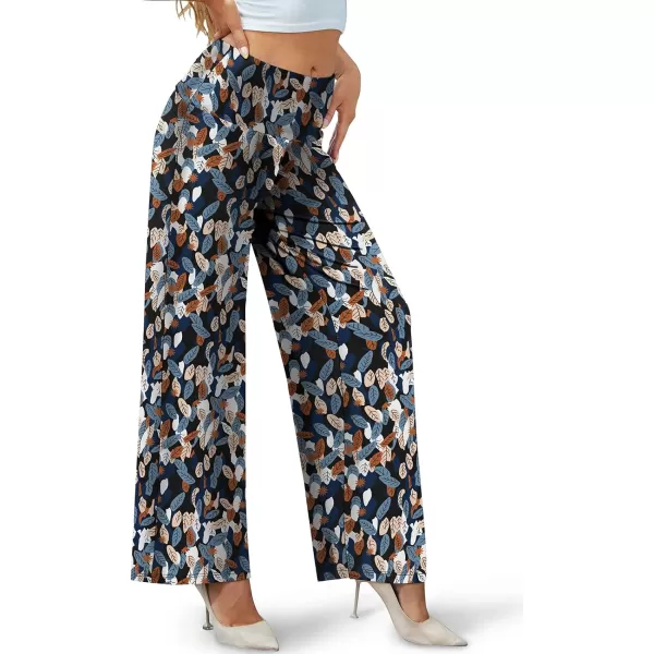 Arolina Womens Stretchy Wide Leg Palazzo Lounge Pants Casual Comfy High Waist Palazzo PantsColorful Leafs