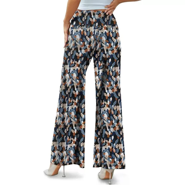 Arolina Womens Stretchy Wide Leg Palazzo Lounge Pants Casual Comfy High Waist Palazzo PantsColorful Leafs