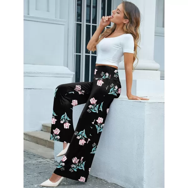Arolina Womens Stretchy Wide Leg Palazzo Lounge Pants Casual Comfy High Waist Palazzo PantsFloral 8
