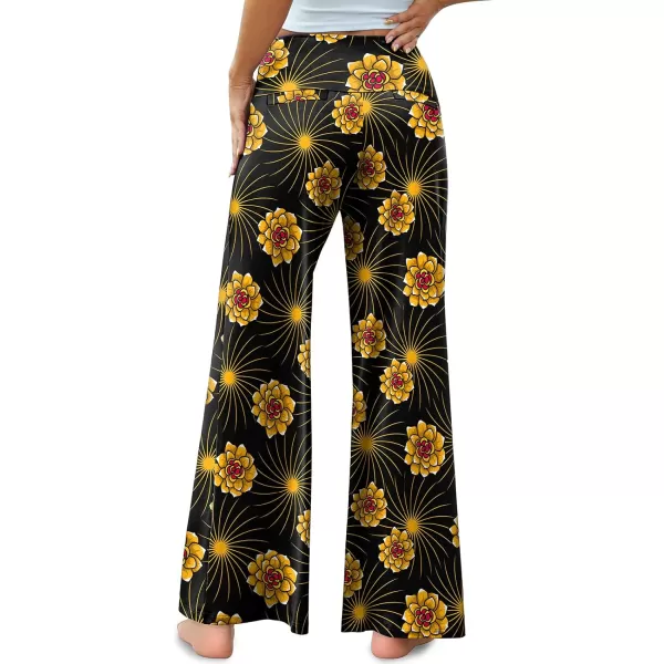 Arolina Womens Stretchy Wide Leg Palazzo Lounge Pants Casual Comfy High Waist Palazzo PantsGold Flower