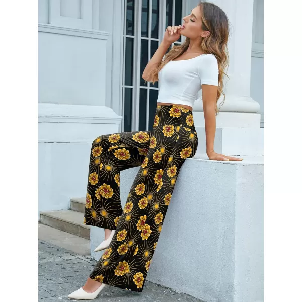 Arolina Womens Stretchy Wide Leg Palazzo Lounge Pants Casual Comfy High Waist Palazzo PantsGold Flower