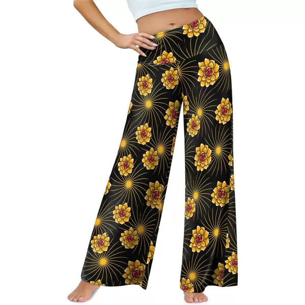 Arolina Womens Stretchy Wide Leg Palazzo Lounge Pants Casual Comfy High Waist Palazzo PantsGold Flower