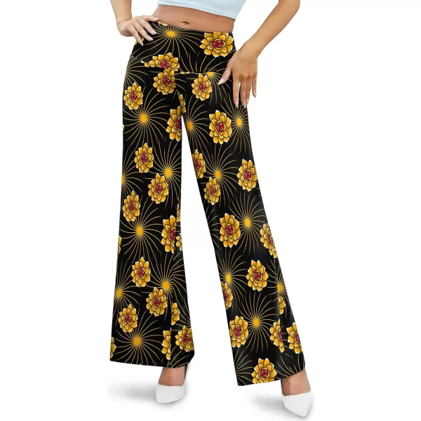 Arolina Womens Stretchy Wide Leg Palazzo Lounge Pants Casual Comfy High Waist Palazzo PantsGold Flower
