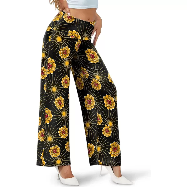 Arolina Womens Stretchy Wide Leg Palazzo Lounge Pants Casual Comfy High Waist Palazzo PantsGold Flower