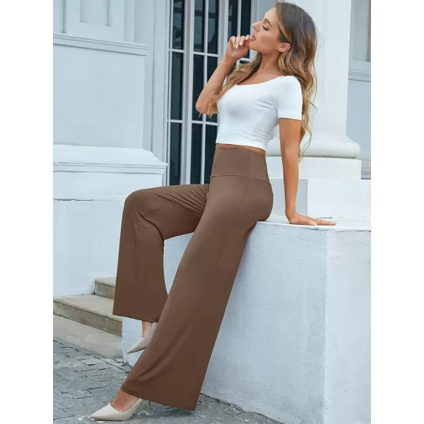 Arolina Womens Stretchy Wide Leg Palazzo Lounge Pants Casual Comfy High Waist Palazzo PantsLight Brown