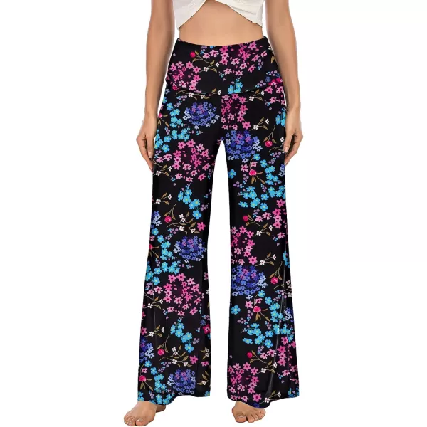 Arolina Womens Stretchy Wide Leg Palazzo Lounge Pants Casual Comfy High Waist Palazzo PantsMulti Flower