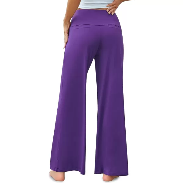 Arolina Womens Stretchy Wide Leg Palazzo Lounge Pants Casual Comfy High Waist Palazzo PantsPurple