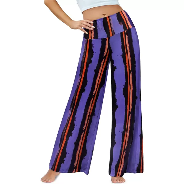 Arolina Womens Stretchy Wide Leg Palazzo Lounge Pants Casual Comfy High Waist Palazzo PantsPurplestripe