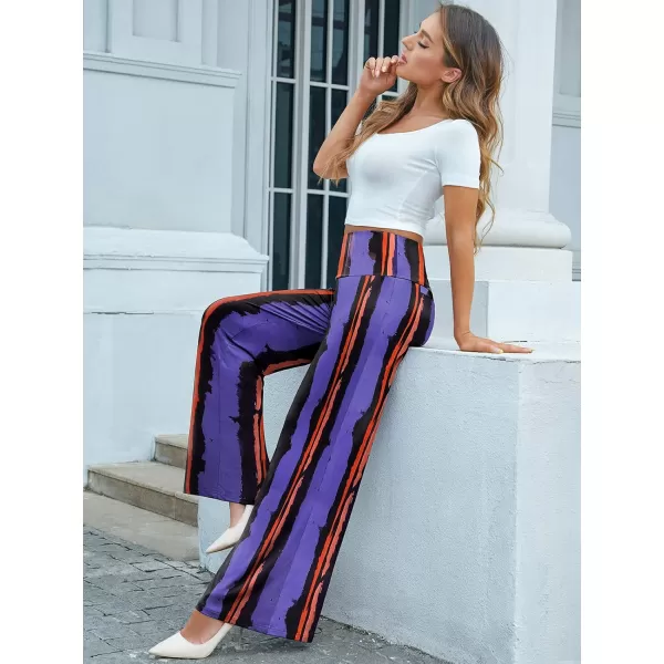 Arolina Womens Stretchy Wide Leg Palazzo Lounge Pants Casual Comfy High Waist Palazzo PantsPurplestripe