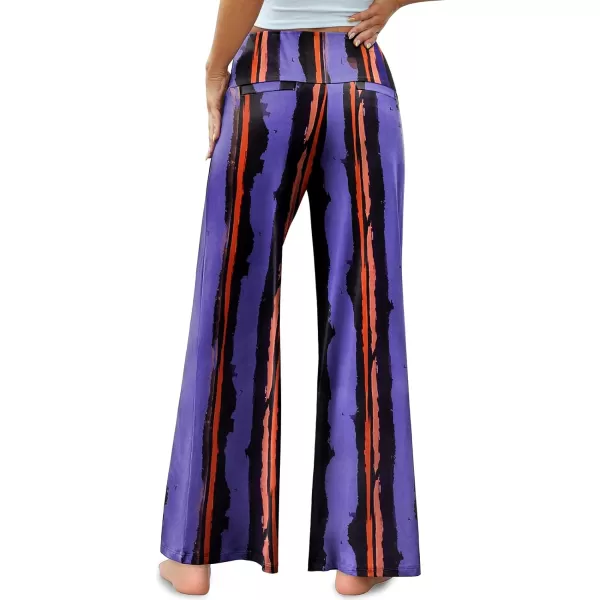 Arolina Womens Stretchy Wide Leg Palazzo Lounge Pants Casual Comfy High Waist Palazzo PantsPurplestripe