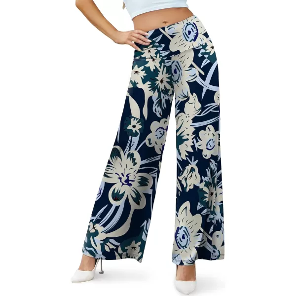 Arolina Womens Stretchy Wide Leg Palazzo Lounge Pants Casual Comfy High Waist Palazzo PantsSmile Flower