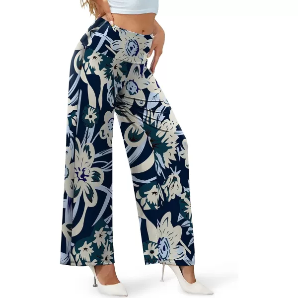 Arolina Womens Stretchy Wide Leg Palazzo Lounge Pants Casual Comfy High Waist Palazzo PantsSmile Flower