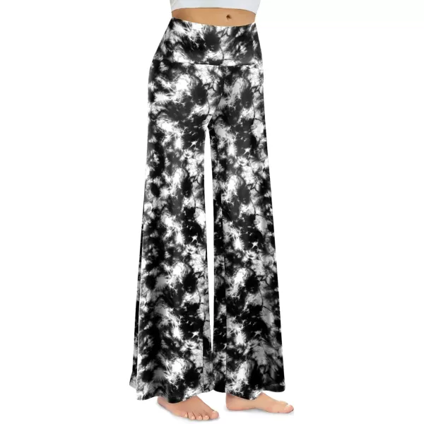 Arolina Womens Stretchy Wide Leg Palazzo Lounge Pants Casual Comfy High Waist Palazzo PantsTiedyeblackwhite