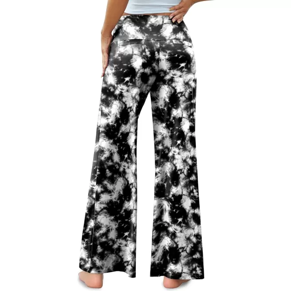 Arolina Womens Stretchy Wide Leg Palazzo Lounge Pants Casual Comfy High Waist Palazzo PantsTiedyeblackwhite