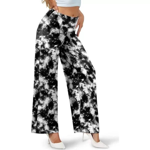 Arolina Womens Stretchy Wide Leg Palazzo Lounge Pants Casual Comfy High Waist Palazzo PantsTiedyeblackwhite