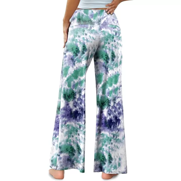 Arolina Womens Stretchy Wide Leg Palazzo Lounge Pants Casual Comfy High Waist Palazzo PantsTiedyegreen