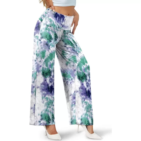 Arolina Womens Stretchy Wide Leg Palazzo Lounge Pants Casual Comfy High Waist Palazzo PantsTiedyegreen