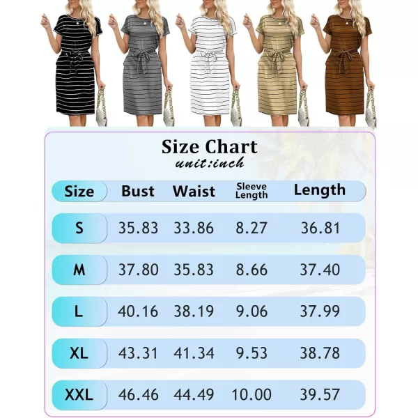 Arolina Womens Summer Casual Midi Dresses Striped Short Sleeve T Shirt Dress Crewneck Tie Waist with PocketsZ Coffeebrownstriped