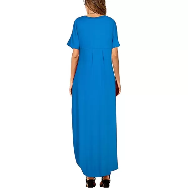 Arolina Womens Summer Maxi Dress Short Sleeve V Neck Casual Loose Long Beach Split Dresses with PocketsAcid Blue